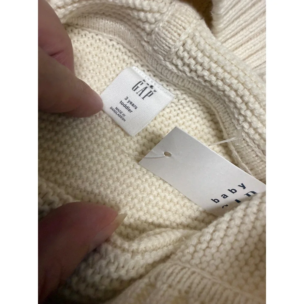 Baby Gap Toddler Knit Hooded Poncho Cape Cream Bear Ears 3T NWT Cotton Sweater‎